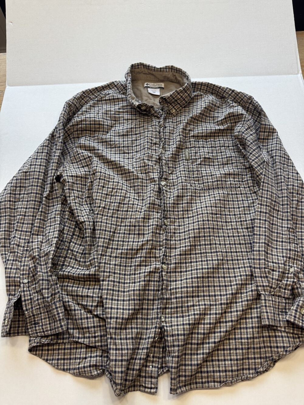 Men's Columbia Brown Plaid Button Down Size XXL